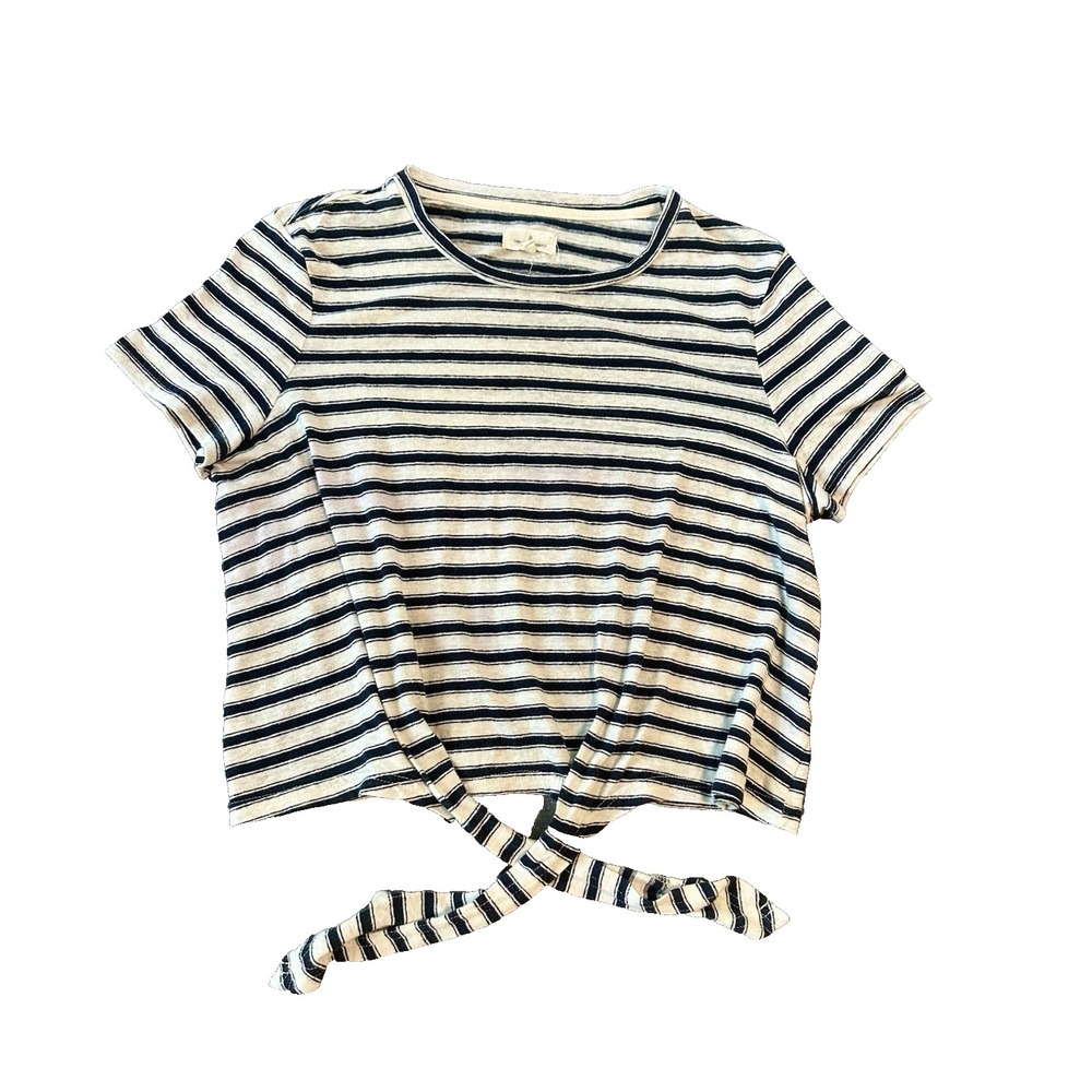 Thread & Supply Linen Blend Blue White Striped Womens Top S Coastal Nautical